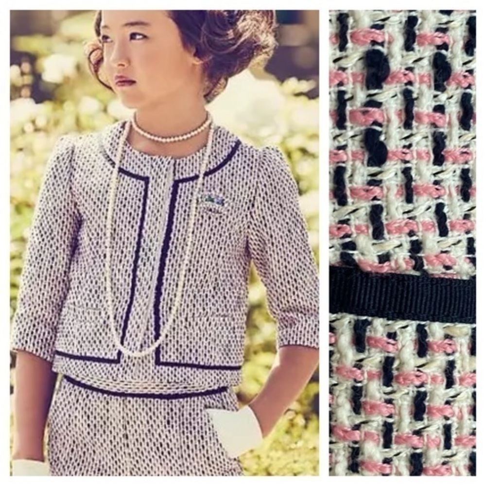 Janie and Jack Pink Navy Blue Cream Tweed Jacket 3t